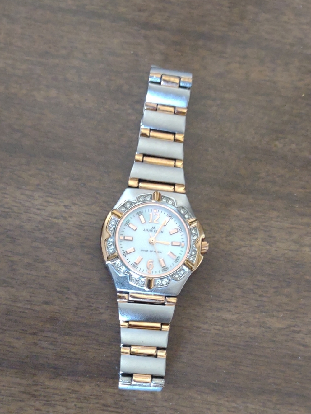 Anne Klein Two-Tone Silver and Rose Gold Watch with Crystal Accents